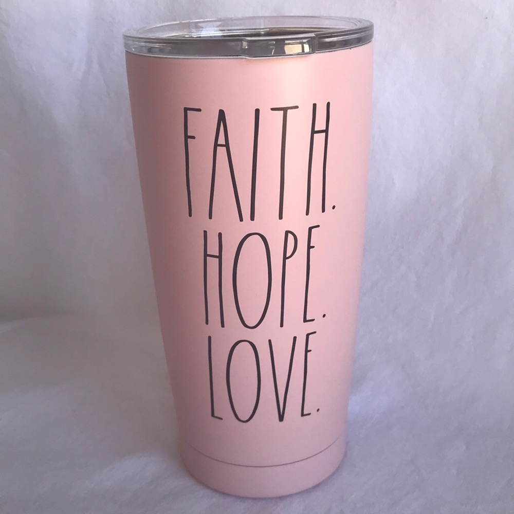 Rae Dunn “Faith. Hope. Love.” Pale pink insulated tumbler